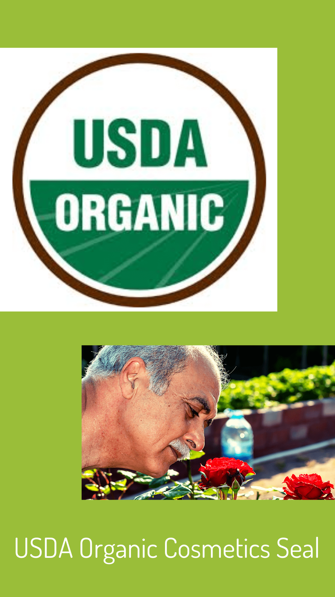 USDA Organic Siegel mit Mann der an Rose riecht